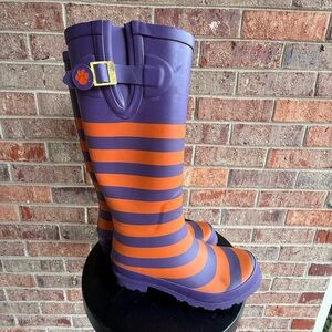 Clemson Striped Orange and Purple Lillybee Rain Boots